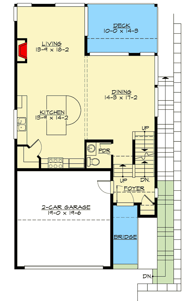 Plan 23833JD: Narrow 4-Level House Plan with Walk-out Level Apartment - Floor Plan - Entry Level
