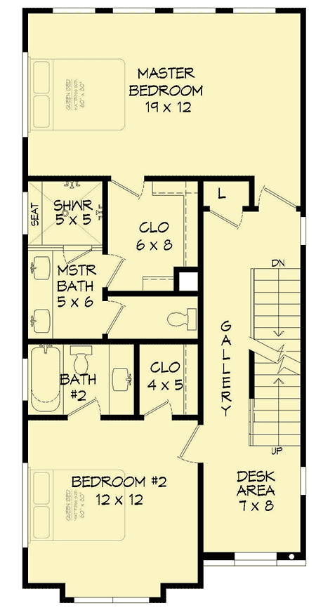Plan 68634VR: Contemporary 3-Story Home Ideal for Narrow Lot - 2129 Sq Ft - Floor Plan - 2nd Floor