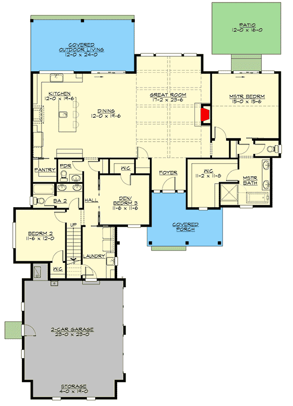 Plan 23839JD: New American House Plan Bonus Above 2-Car Garage - Floor Plan - Main Level - Craftsman, Farmhouse, Modern Farmhouse, New American, Northwest, Rustic