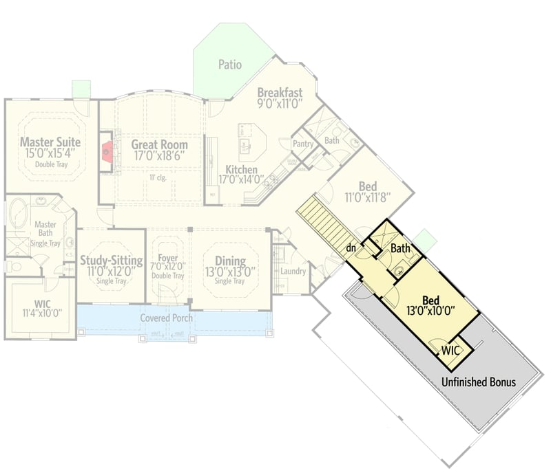 Plan 24403TW: One-level Country House Plan with Study in Master Suite - Floor Plan - 2nd Floor - Country, Craftsman, New American, Traditional