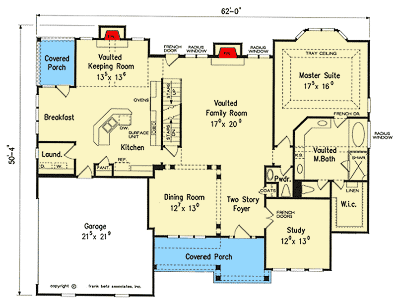 Plan 710296BTZ: 4-Bed House Plan with Vaulted Family Room - Floor Plan - Main Level - Southern, Traditional