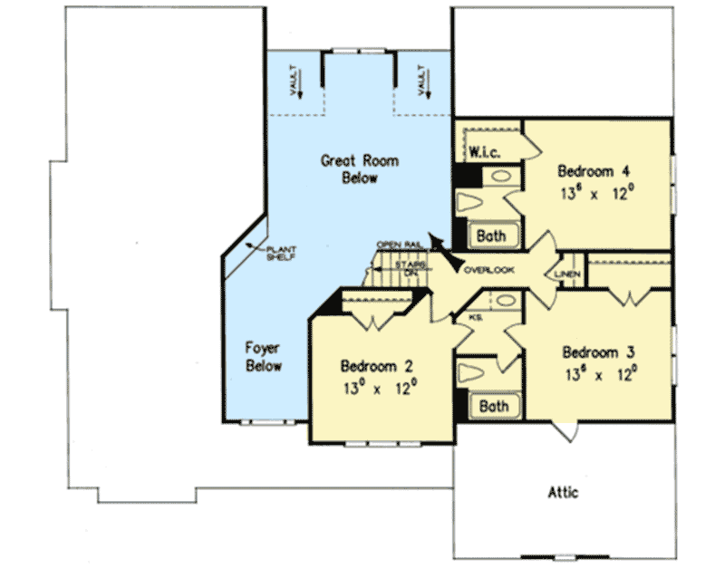 Plan 710298BTZ: Four Bed Traditional Home Plan with Vaulted Great Room - Floor Plan - 2nd Floor - Country, Traditional