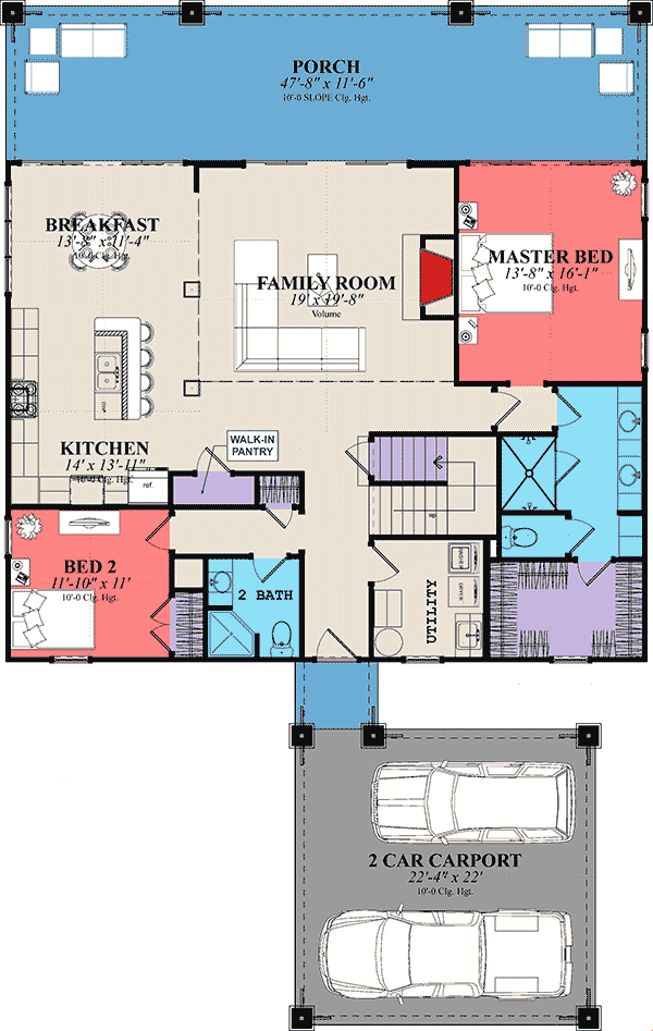Plan 86340HH: 5-Bed Country Cottage with 2-Story Family Room - Floor Plan - Main Level - Cottage, Country, Craftsman, New American, Vacation