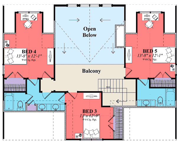Plan 86340HH: 5-Bed Country Cottage with 2-Story Family Room - Floor Plan - 2nd Floor - Cottage, Country, Craftsman, New American, Vacation