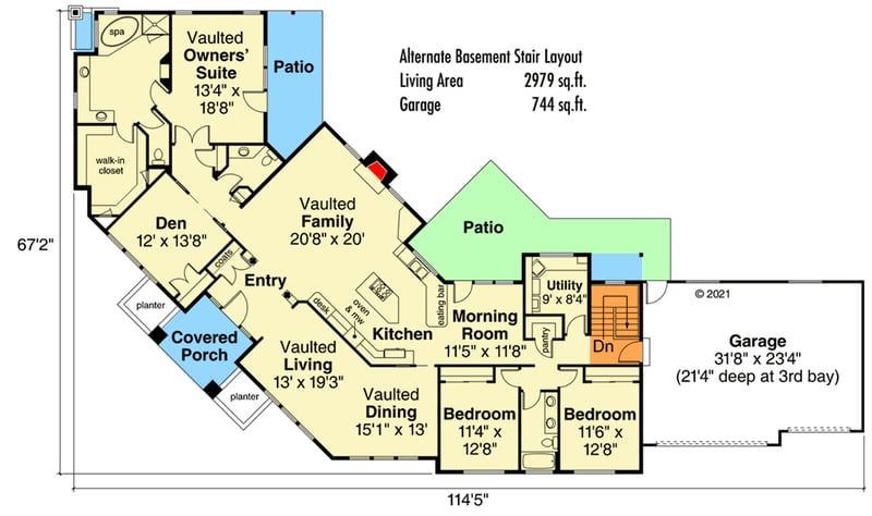 Plan 72968DA: Spacious One-Story House Plan for a Corner Lot - Floor Plan - Basement Stair Location - Southern, Traditional