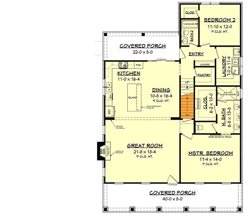 Plan 51808HZ: Southern Country House Plan with Flex Room Tucked Into Gable - Floor Plan - Basement Stairs Location - Cottage, Country, Farmhouse, Southern