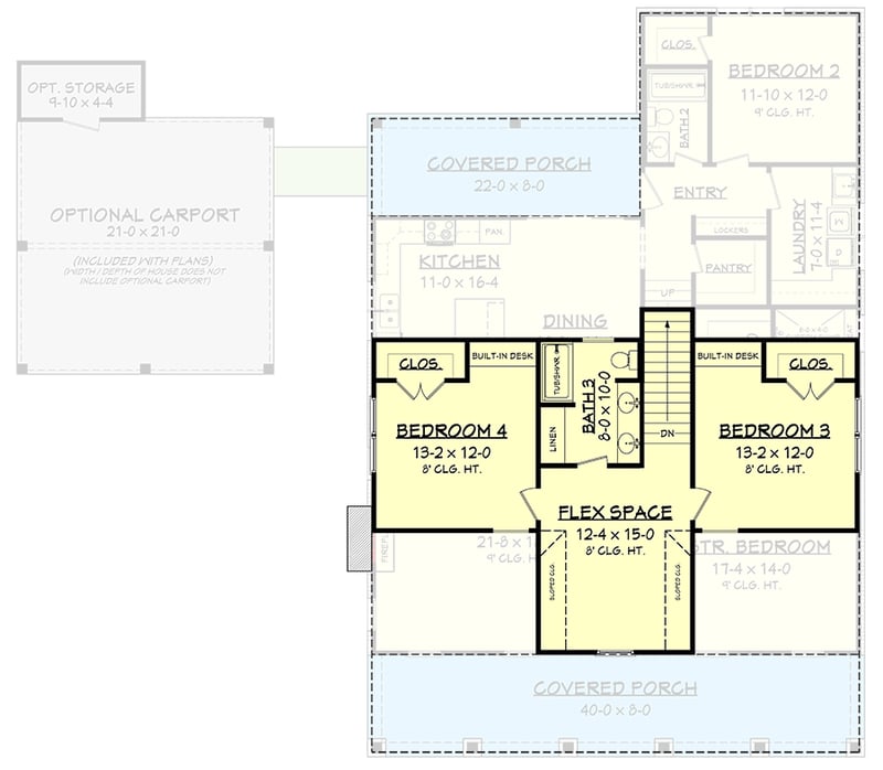 Plan 51808HZ: Southern Country House Plan with Flex Room Tucked Into Gable - Floor Plan - 2nd Floor - Cottage, Country, Farmhouse, Southern
