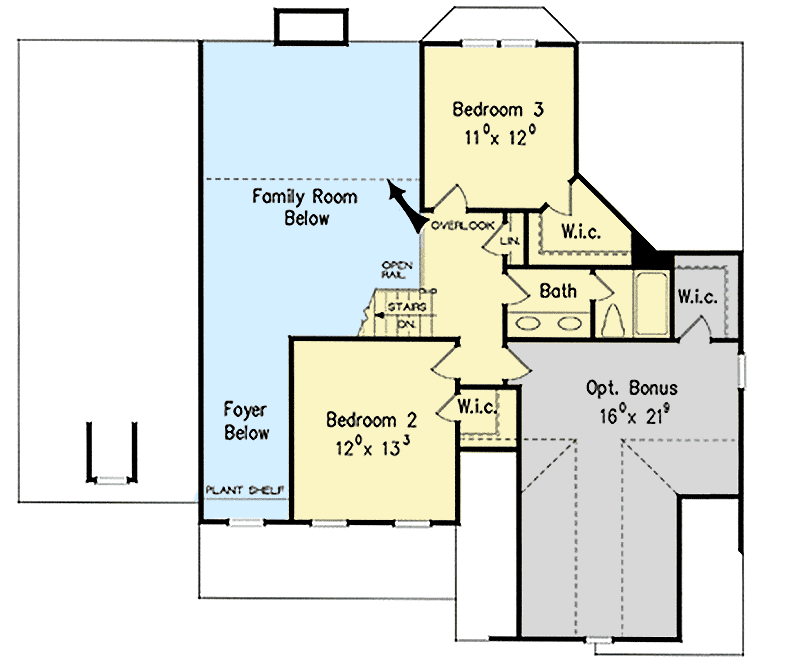 Plan 710312BTZ: 3-Bed Traditional House Plan with Bonus Room Upstairs - Floor Plan - 2nd Floor - Southern, Traditional