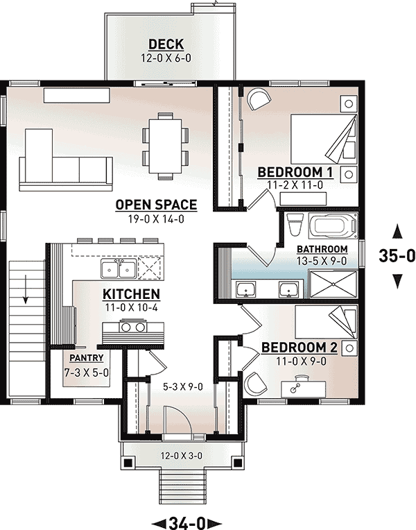 Plan 22556DR: 2-Bed Craftsman Home with Open Floor Plan - Floor Plan - Main Level - Country, Craftsman, Mountain, Northwest, Ranch