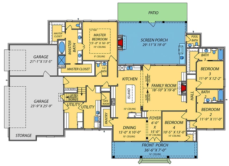 Plan 83926JW: Inviting Farmhouse Plan with Optional Bonus Level above Garage - Floor Plan - Main Level - Country, Farmhouse, Ranch, Southern, Traditional