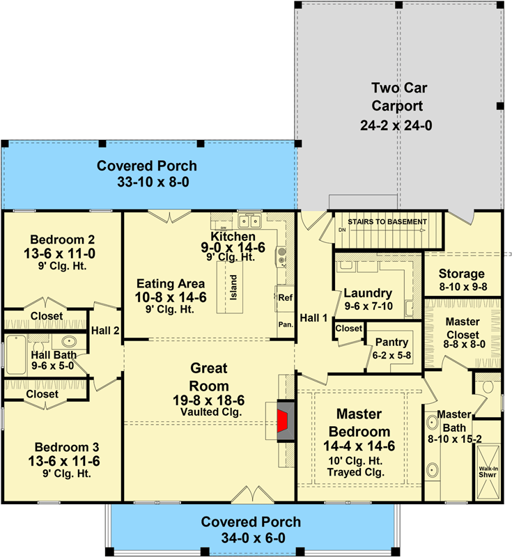 Plan 51190MM: 3-Bedroom Modern Farmhouse Plan with Vaulted Great Room - Floor Plan - Main Level - Country, Farmhouse, Modern Farmhouse, Ranch