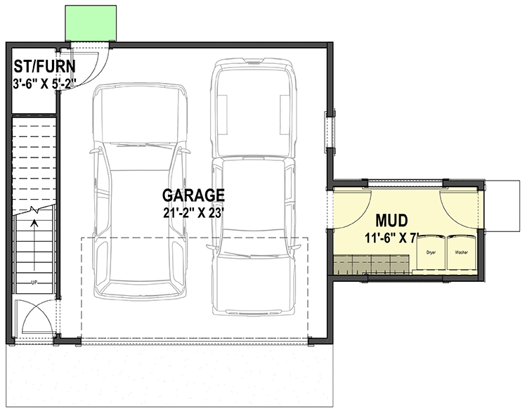 Plan 64477SC: 1-Bed Carriage House with Main-level Mudroom - Floor Plan - Main Level - Bungalow, Carriage, Cottage, Craftsman