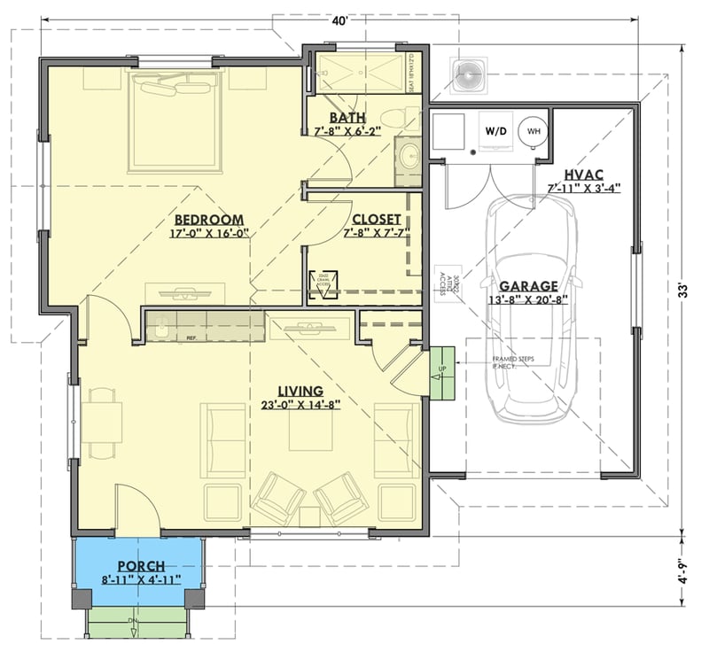 Plan 64478SC: 1-Bed Bungalow Plan with Garage