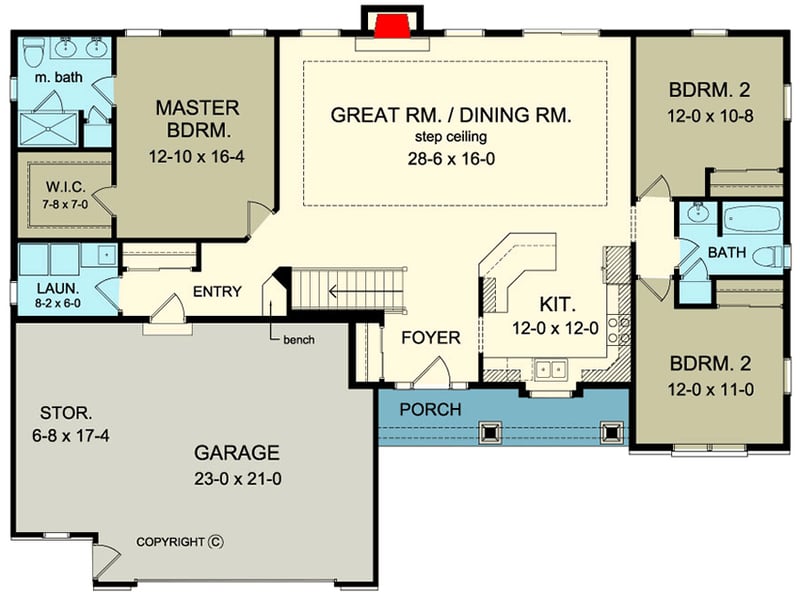 Plan 790094GLV: 3-Bed Ranch Home Plan with Additional Storage in Garage - Floor Plan - Main Level - Ranch, Traditional