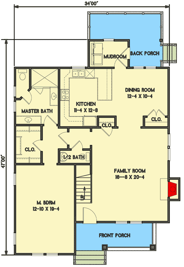 Plan 31559GF: Two-story Cottage with First-floor Master - Floor Plan - Main Level - Cottage, Country, Vacation