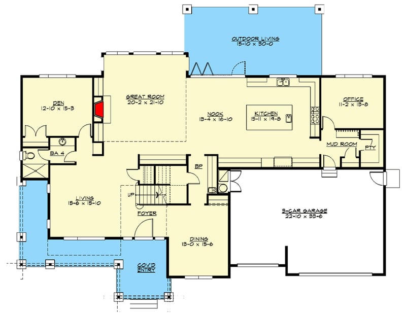 Plan 23845JD: Deluxe Contemporary House Plan with Two-Story Great Room - Floor Plan - Main Level - Contemporary, Mid Century Modern, Modern, Northwest, Prairie