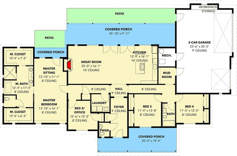 Plan 871000NST: Exclusive Modern Farmhouse Plan with Great Outdoor Spaces - Floor Plan - Main Level - Country, Farmhouse, Modern Farmhouse, New American