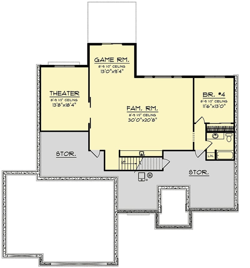 Plan 890117AH: 4-Bed Craftsman Ranch Home Plan for a Rear-Sloping Lot - Floor Plan - Lower Level - Craftsman, Mountain, Ranch, Traditional