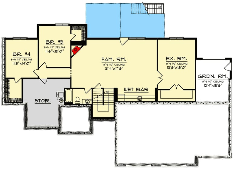 Plan 890119AH: 5-Bed Craftsman House Plan with a Finished Walkout Basement - 3661 Sq Ft - Floor Plan - Lower Level - Craftsman, Ranch