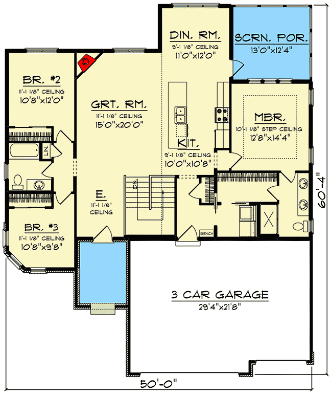 Plan 890123AH: 5-Bed Prairie-Ranch Home Plan - Floor Plan - Main Level - Prairie, Ranch