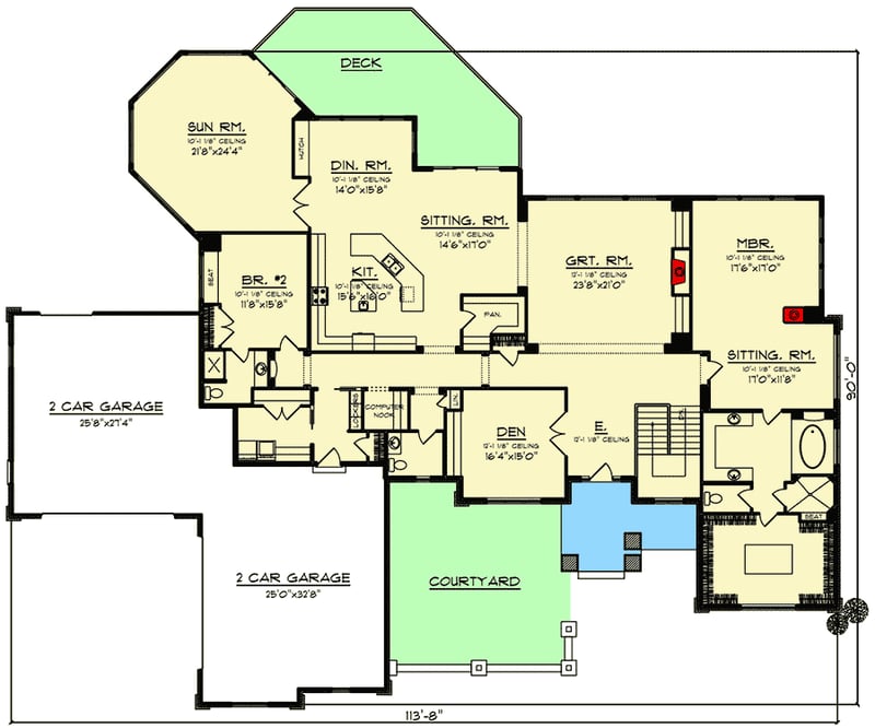 Plan 890125AH: 4-Bed Craftsman House Plan with Finished Walkout Basement - Floor Plan - Main Level - Craftsman, Ranch