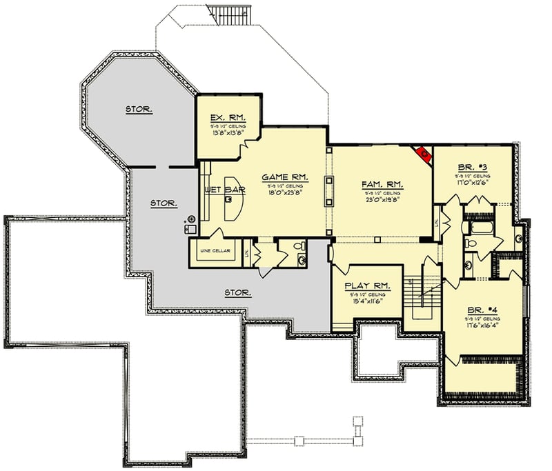 Plan 890125AH: 4-Bed Craftsman House Plan with Finished Walkout Basement - Floor Plan - Lower Level - Craftsman, Ranch