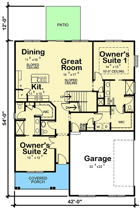 Plan 42615DB: Craftsman House Plan with Two Master Suites - 2114 Sq Ft - Floor Plan - Main Level - Country, Craftsman, Northwest