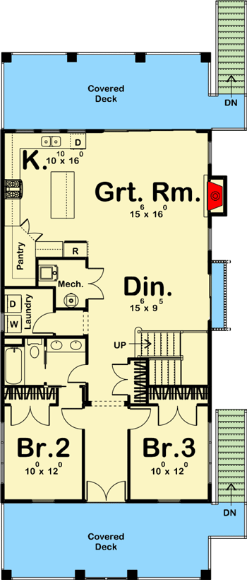Plan 62802DJ: Beach House Plan with Third Floor Lookout - Floor Plan - Main Level - Beach, Coastal, Low Country, Vacation