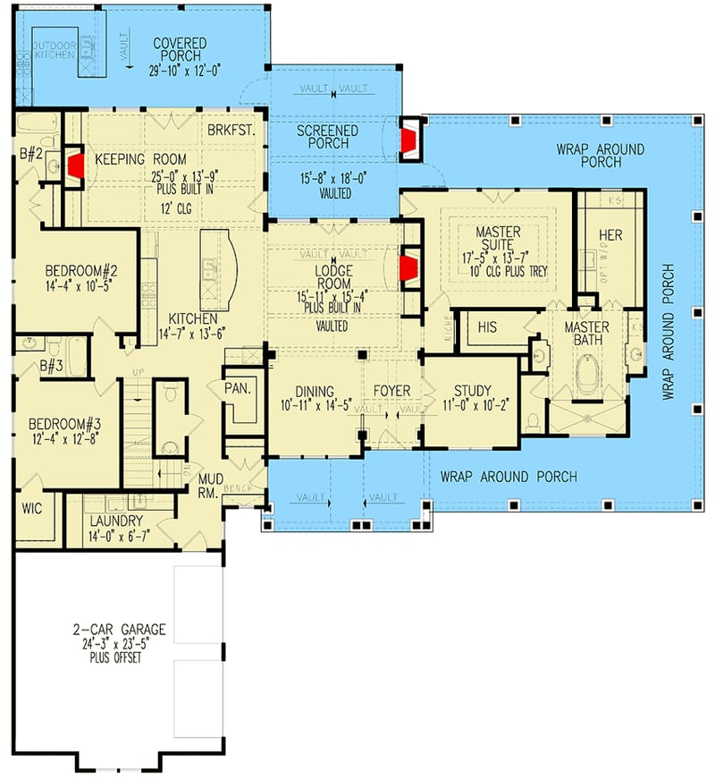 Plan 25682GE: Fantastic Modern Farmhouse Plan with Idyllic Wrap Around Porch - 3745 Sq Ft - Floor Plan - Main Level - Country, Craftsman, Farmhouse, Modern Farmhouse, New American