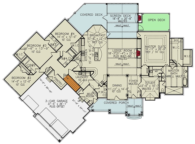 Plan 25685GE: Craftsman House Plan with Lower Level Expansion - Floor Plan - Main Level - Craftsman, Mountain, New American, Traditional