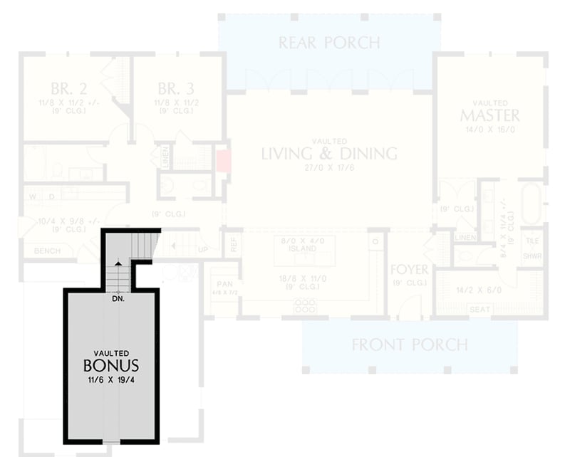Plan 69747AM: One-Story Split-Bed Modern Farmhouse with Optional Bonus Room - 2104 Sq Ft - Floor Plan - Bonus Over Garage - Country, Farmhouse, Modern Farmhouse, Traditional