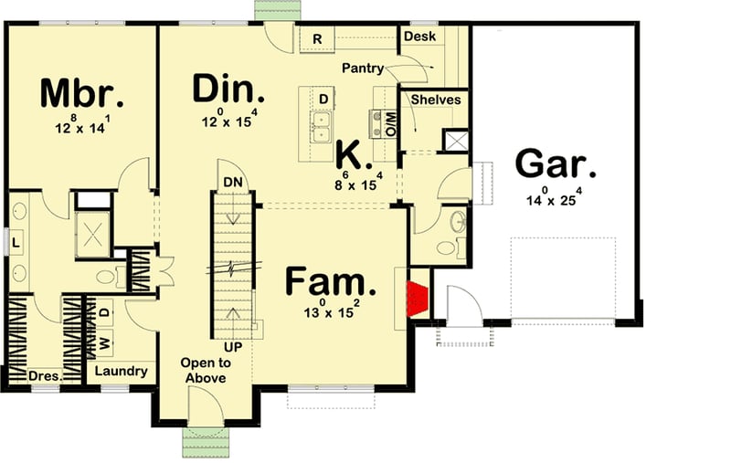 Plan 62803DJ: Three Bed Cozy House Plan with One-Car Garage - 1921 Sq Ft - Floor Plan - Main Level - Traditional
