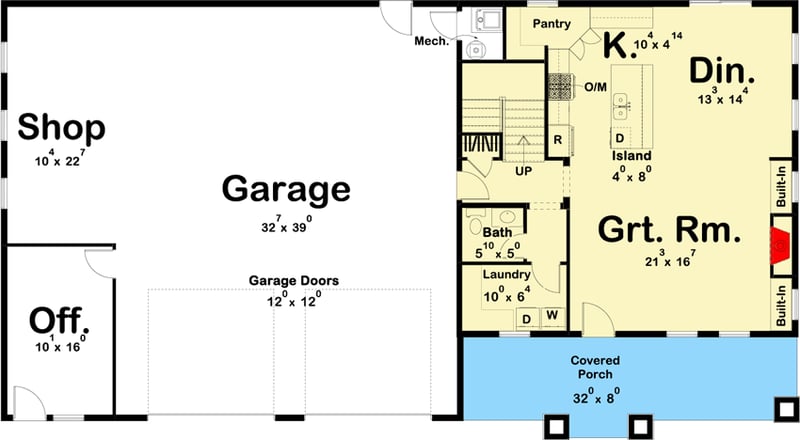 Plan 62805DJ: 3-Bed House Plan with Over-Sized 2-Car Garage - Floor Plan - Main Level - Barndominium, Carriage, Craftsman, Northwest