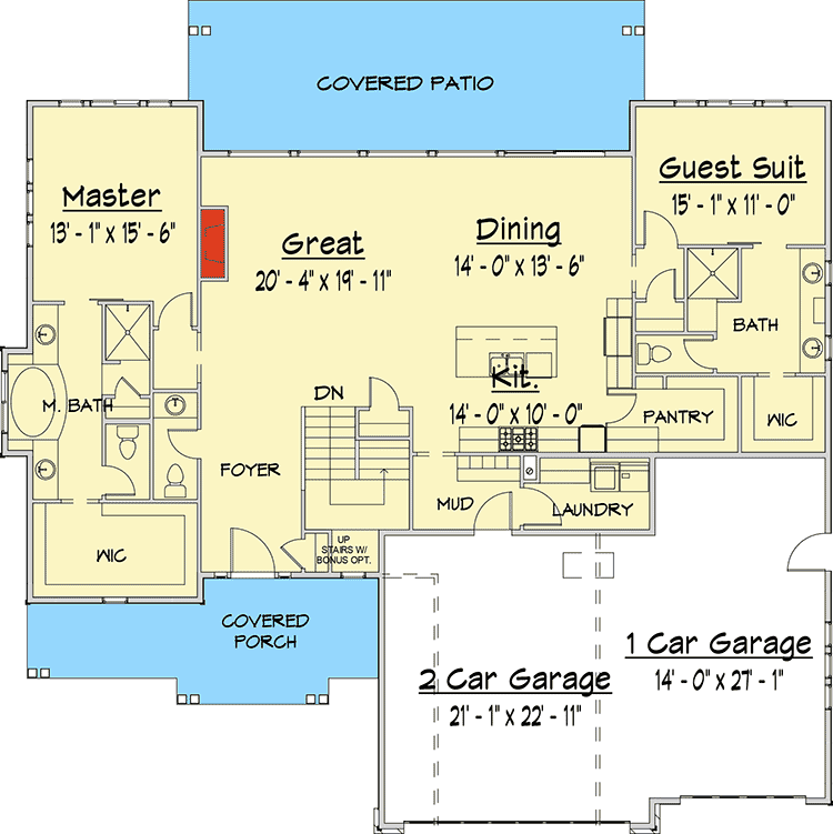 Plan 910004WHD: Eye-catching New American House Plan with Bonus Room above Garage - Floor Plan - Main Level - Craftsman, New American