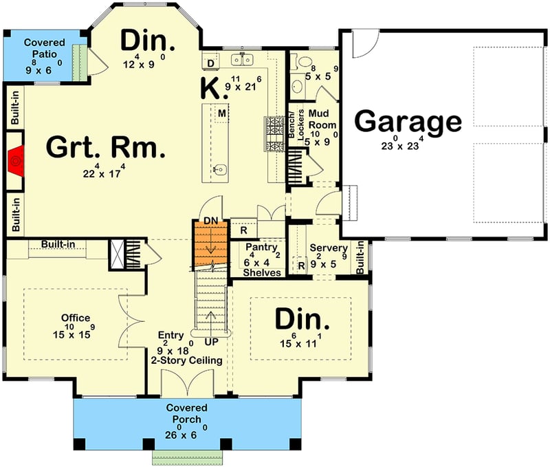 Plan 62807DJ: 4-Bed Southern Colonial House Plan with 2-Car Side-Load Garage - Floor Plan - Main Level - Colonial, Southern