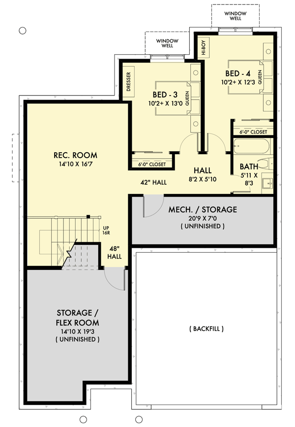 Plan 67759NWL: Efficient Ranch House Plan with Split Bedrooms - Floor Plan - Finished Basement - Northwest, Prairie, Ranch