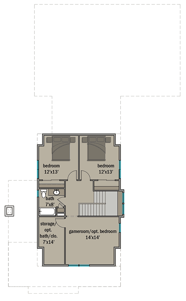 Plan 25412TF: Country Cottage with Game Room and Bonus Detached Garage - Floor Plan - 2nd Floor - Cottage, Country