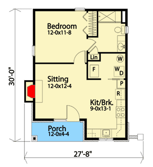 Plan 22141SL: Tiny House Plan with L-Shaped Kitchen - Floor Plan - Main Level - Cottage, Country, Vacation