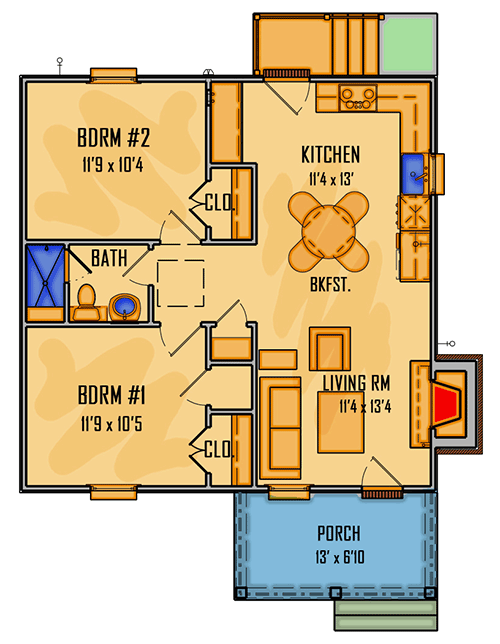 Plan 510123WDY: 2-Bed Inexpensive-to-build Cottage House Plan - Floor Plan - Main Level - Cottage, Country, Vacation