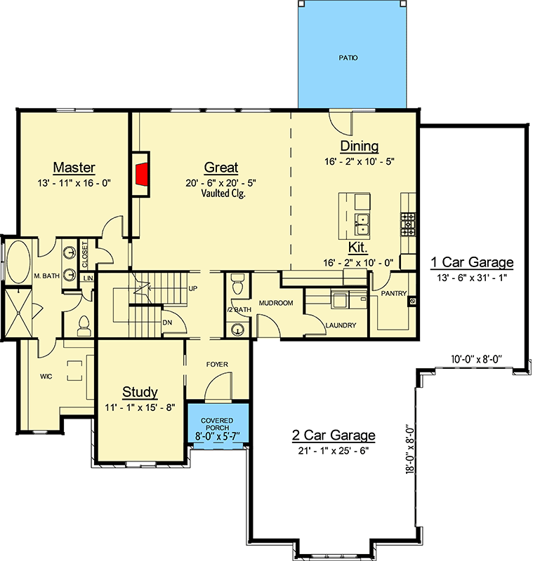 Plan 910016WHD: 3008 Square Foot New American House Plan with 2-Story Great Room and Expansion - Floor Plan - Main Level - Craftsman, New American, Northwest, Traditional