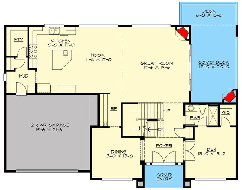 Plan 23850JD: Contemporary Craftsman House Plan with Walkout Basement - Floor Plan - Main Level