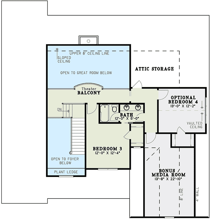Plan 60714ND: Two-Story Country Home Plan with Optional Bonus Room above Garage - Floor Plan - 2nd Floor - Country, Craftsman, Traditional