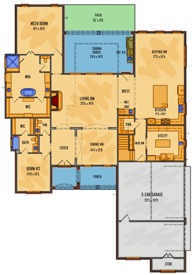 Plan 510130WDY: 4-Bed Southern Home Plan with Cabana Porch - Floor Plan - Main Level - Acadian, Louisiana-Style, Southern, Traditional