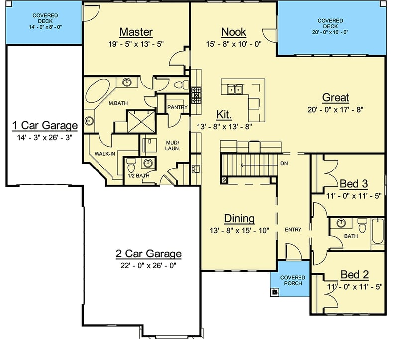 Plan 910052WHD: One-Story Modern House Plan with Optional Finished Lower Level - Floor Plan - Main Level - Mid Century Modern, Modern, Northwest