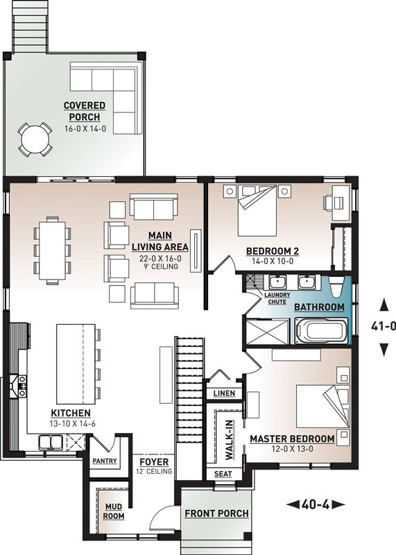 Plan 22564DR: Modern One-Story House Plan with Laundry Chute to Basement - Floor Plan - Main Level - Contemporary, Craftsman, Modern, Mountain, Northwest