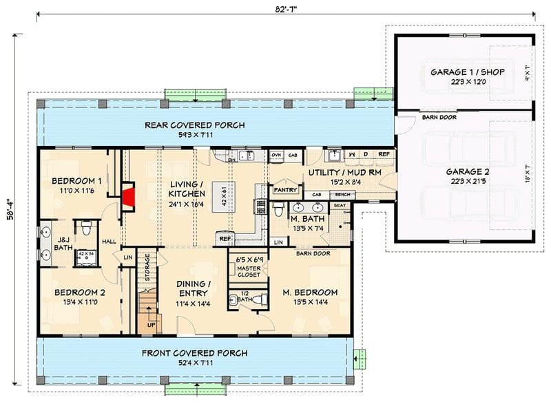Plan 28938JJ: 4-Bedroom Modern Country Farmhouse House Plan with Main Level Master Suite - Floor Plan - Main Level - Country, Farmhouse, New American