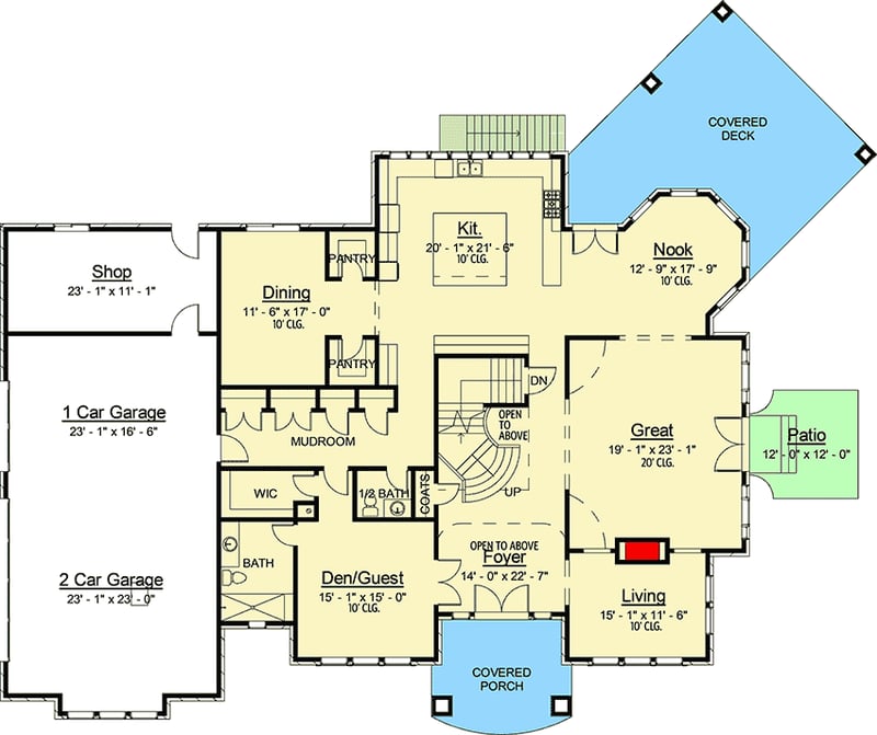 Plan 910072WHD: Exclusive Georgian House Plan with Garage Workshop - Floor Plan - Main Level - Georgian, Traditional
