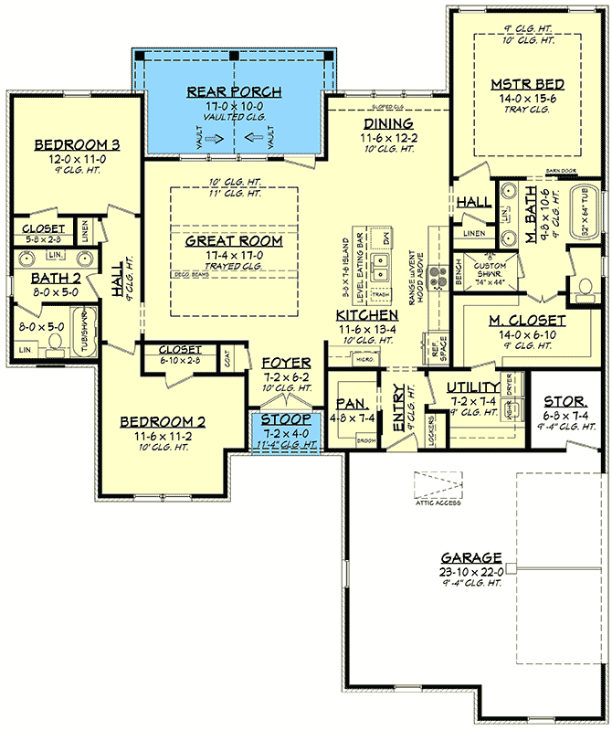 Plan 51823HZ: Attractive Southern House Plan with Split Beds  - Floor Plan - Main Level - Country, French Country, Southern