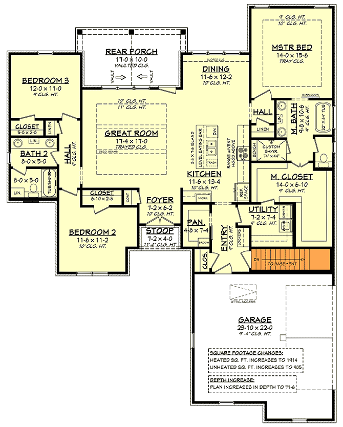 Plan 51823HZ: Attractive Southern House Plan with Split Beds  - Floor Plan - Basement Stair Location - Country, French Country, Southern