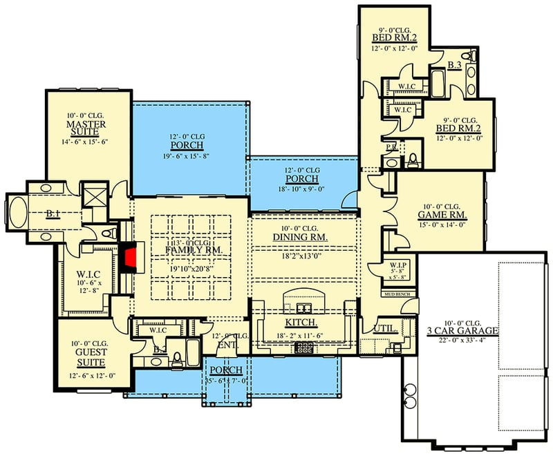 Plan 915027CHP: Exclusive 4-Bed Farmhouse with Split Bedrooms - Floor Plan - Main Level - Country, Farmhouse, Modern Farmhouse